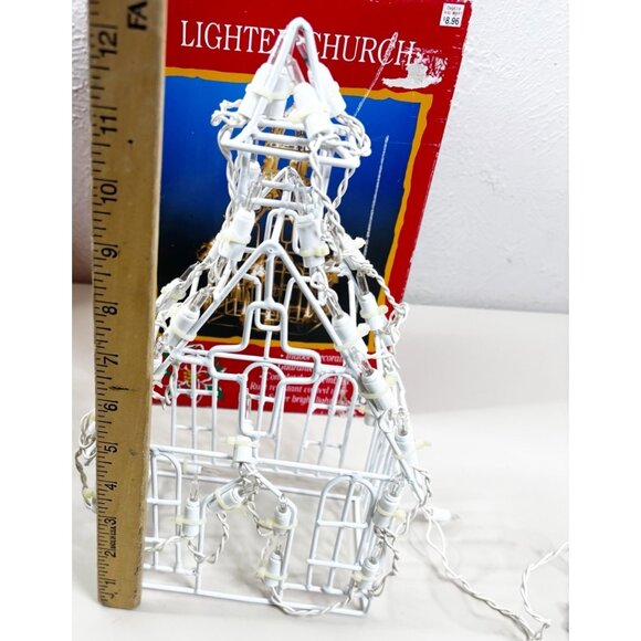 VTG 12" Wire Lighted Church 35 White Lights Christmas Decor Works! New Old Stock - Picture 4 of 4